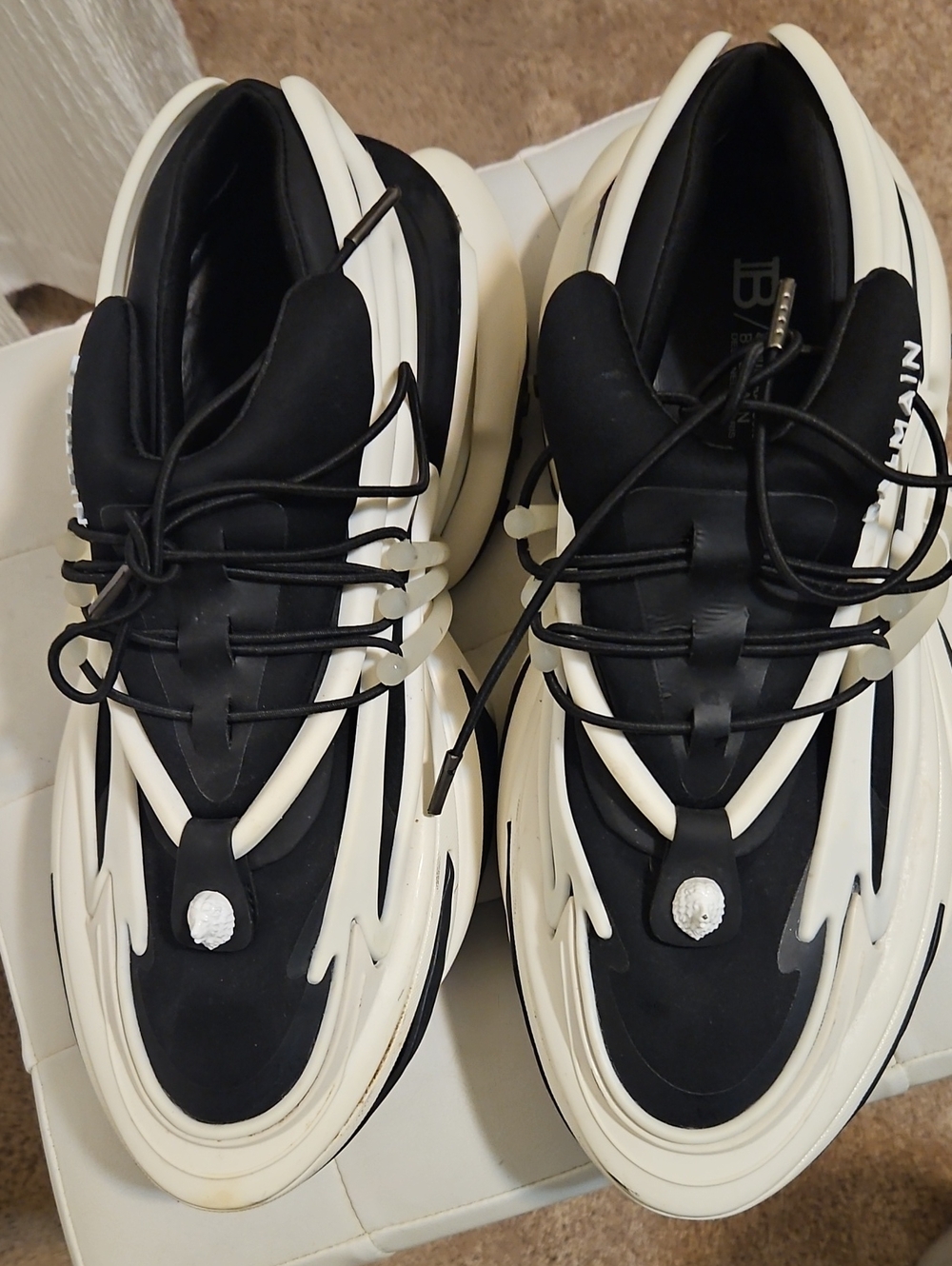 Balmain Black and White Men's Designer Sneakers 8.5